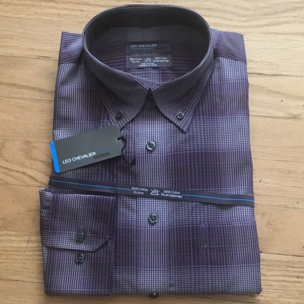 Leo Chevalier Men's Purple Check Dress Shirt